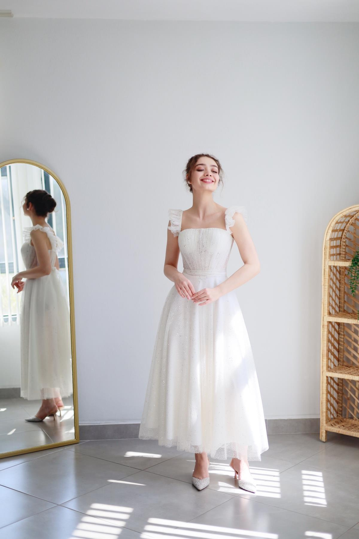 TheElsa | Kişiye Özel Üretim Abiye Elbise | Melissa Beyaz Özel Tasarım Simli Tül Abiye ElbiseÖZEL ÜRETİM ELBİSEMelissa White Special Design Silvery Tulle Evening Dress