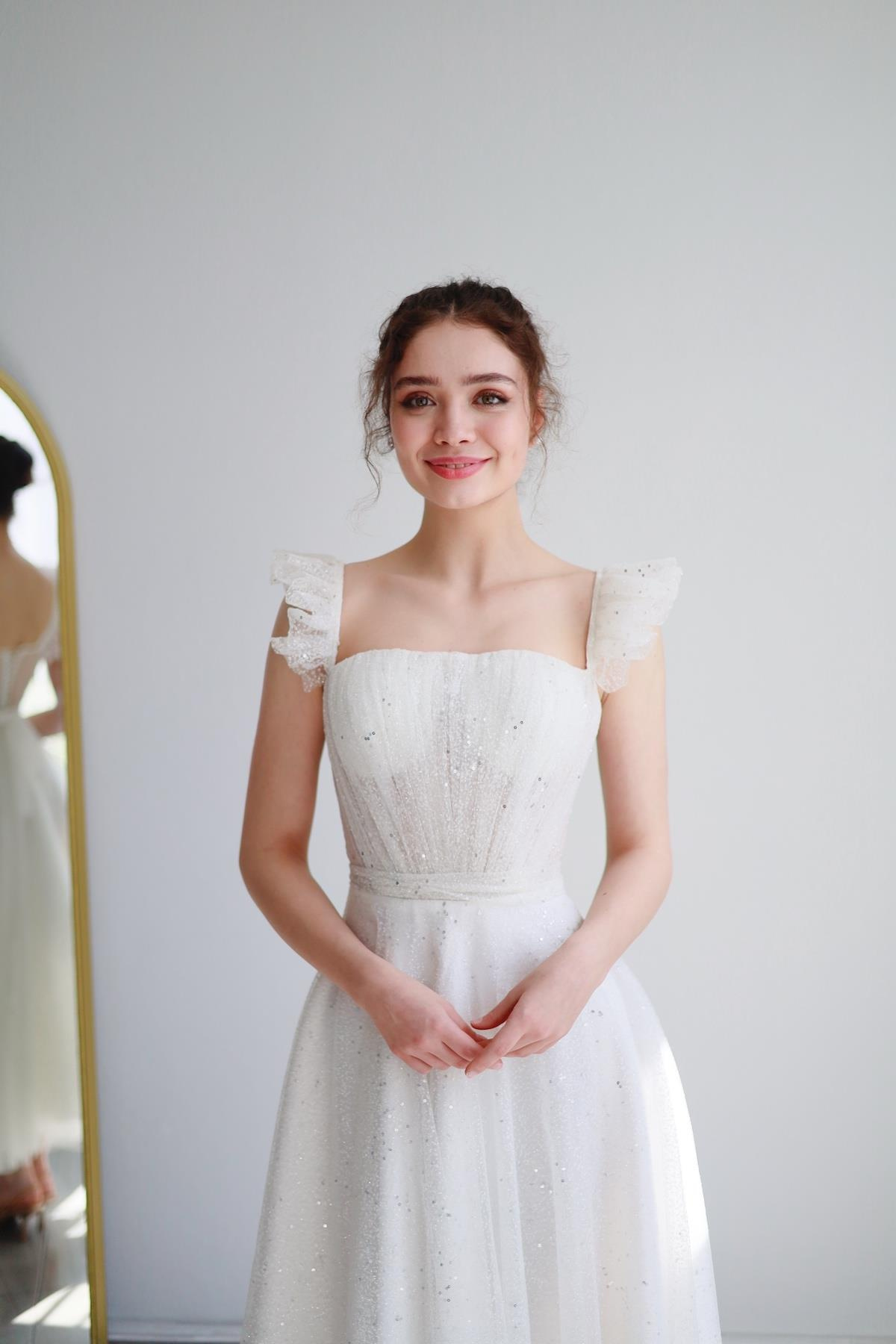TheElsa | Kişiye Özel Üretim Abiye Elbise | Melissa Beyaz Özel Tasarım Simli Tül Abiye ElbiseÖZEL ÜRETİM ELBİSEMelissa White Special Design Silvery Tulle Evening Dress