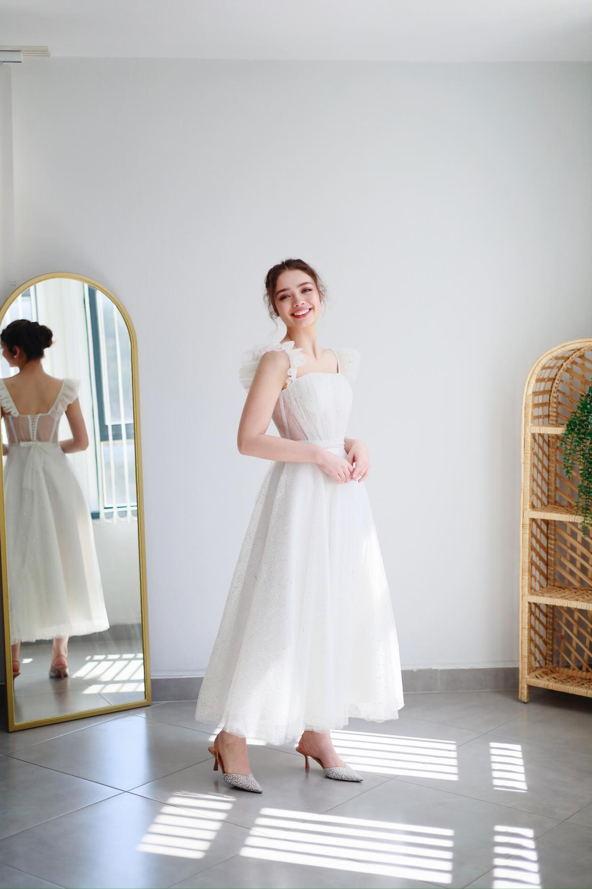 TheElsa | Kişiye Özel Üretim Abiye Elbise | Melissa Beyaz Özel Tasarım Simli Tül Abiye ElbiseÖZEL ÜRETİM ELBİSEMelissa White Special Design Silvery Tulle Evening Dress