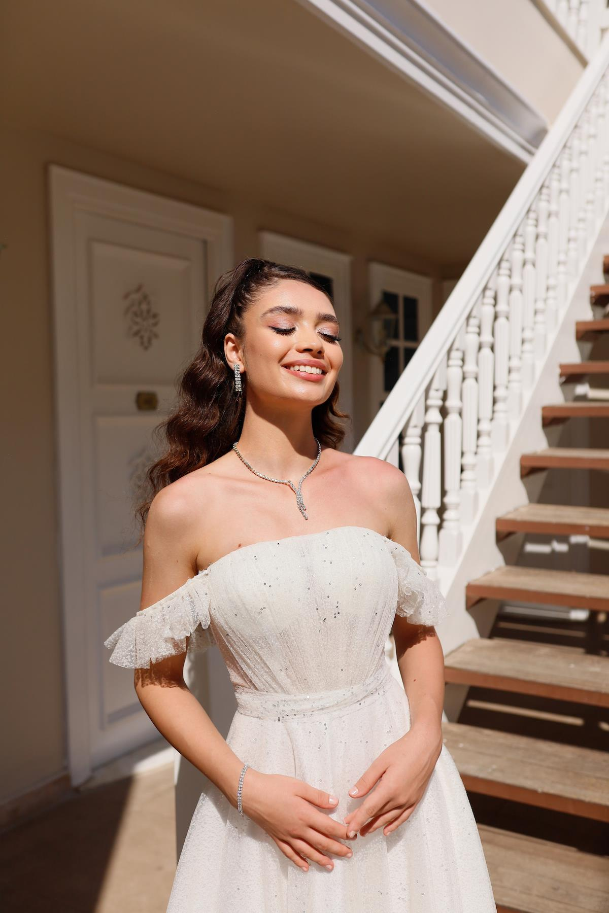 TheElsa | Kişiye Özel Üretim Abiye Elbise | Melissa Beyaz Özel Tasarım Simli Tül Abiye ElbiseÖZEL ÜRETİM ELBİSEMelissa White Special Design Silvery Tulle Evening Dress