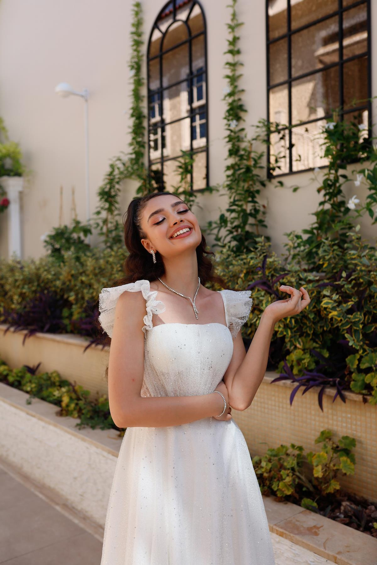 TheElsa | Kişiye Özel Üretim Abiye Elbise | Melissa Beyaz Özel Tasarım Simli Tül Abiye ElbiseÖZEL ÜRETİM ELBİSEMelissa White Special Design Silvery Tulle Evening Dress