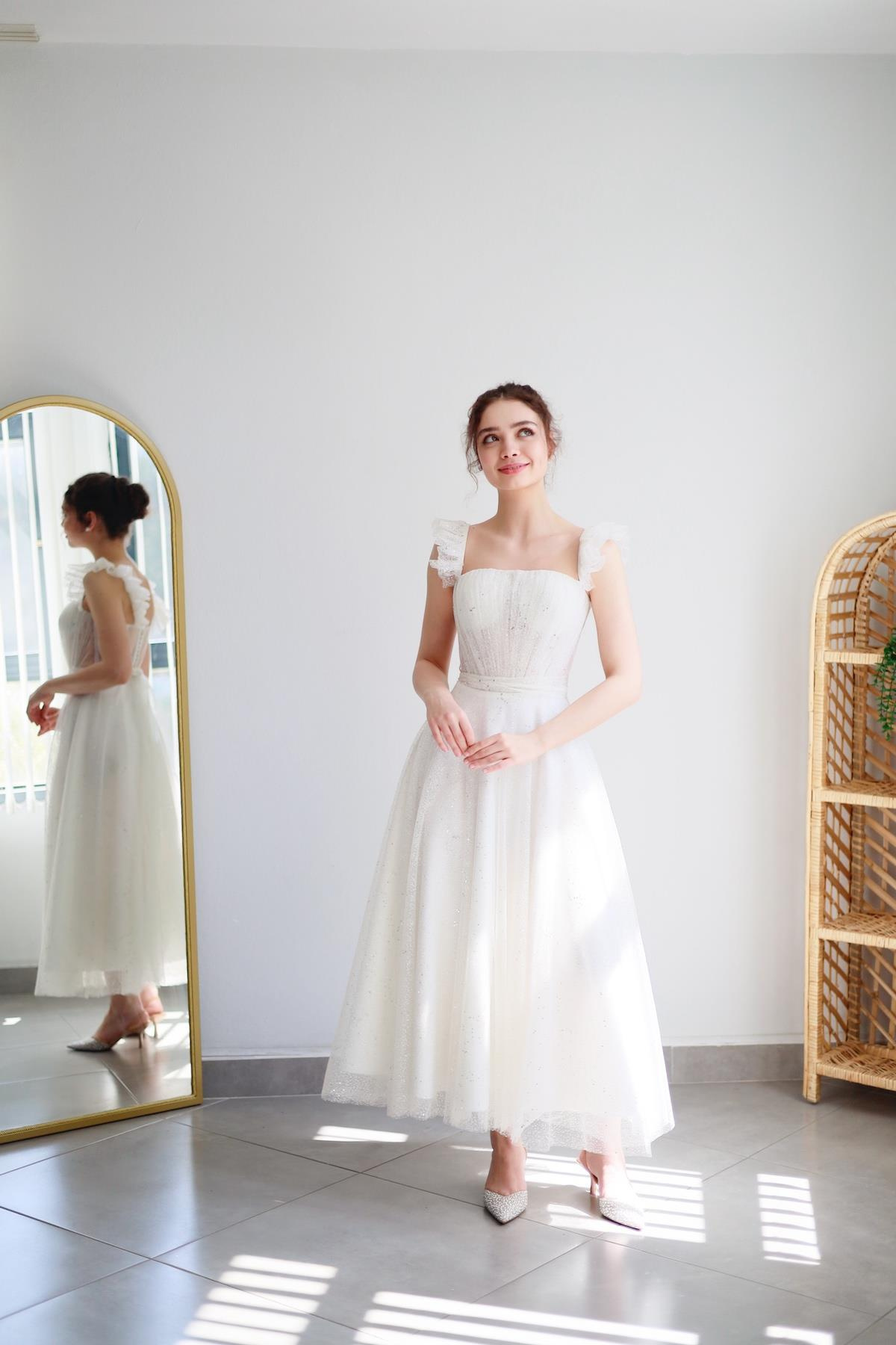 TheElsa | Kişiye Özel Üretim Abiye Elbise | Melissa Beyaz Özel Tasarım Simli Tül Abiye ElbiseÖZEL ÜRETİM ELBİSEMelissa White Special Design Silvery Tulle Evening Dress
