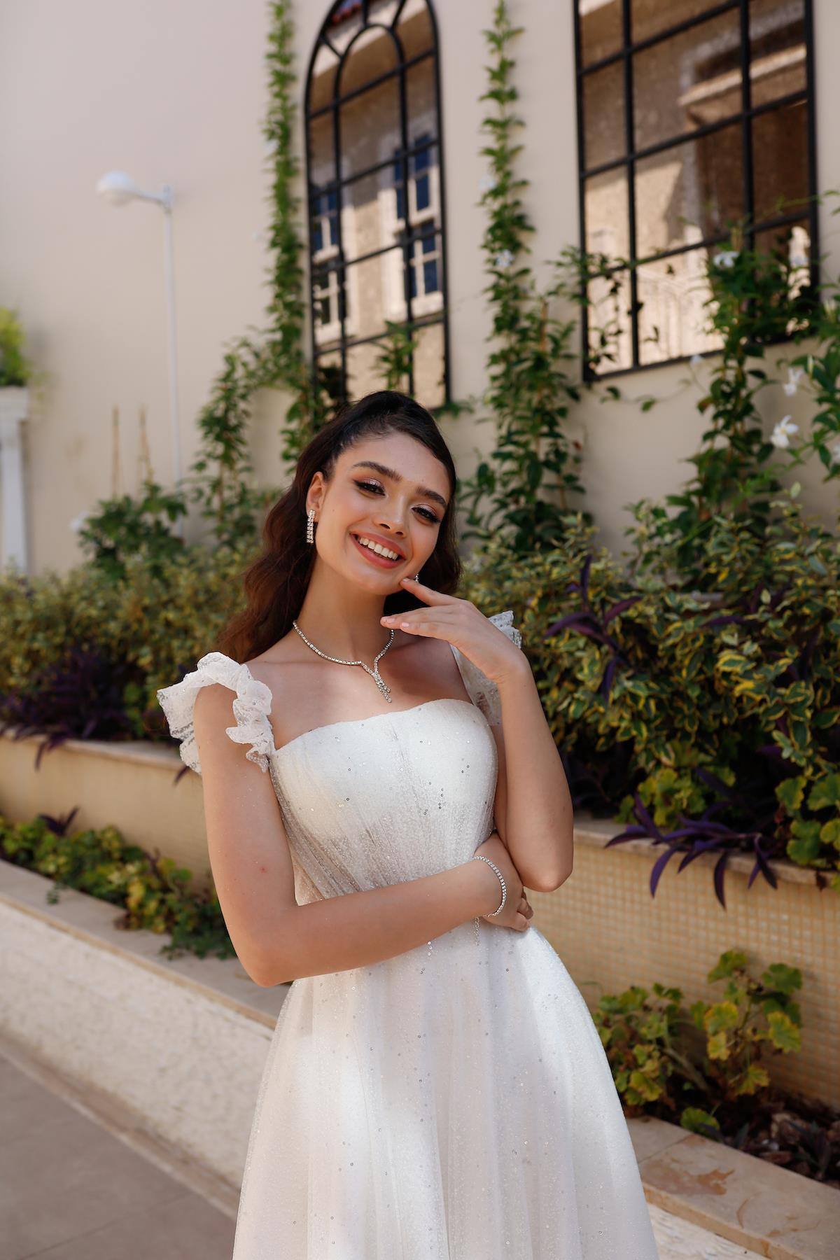 TheElsa | Kişiye Özel Üretim Abiye Elbise | Melissa Beyaz Özel Tasarım Simli Tül Abiye ElbiseÖZEL ÜRETİM ELBİSEMelissa White Special Design Silvery Tulle Evening Dress