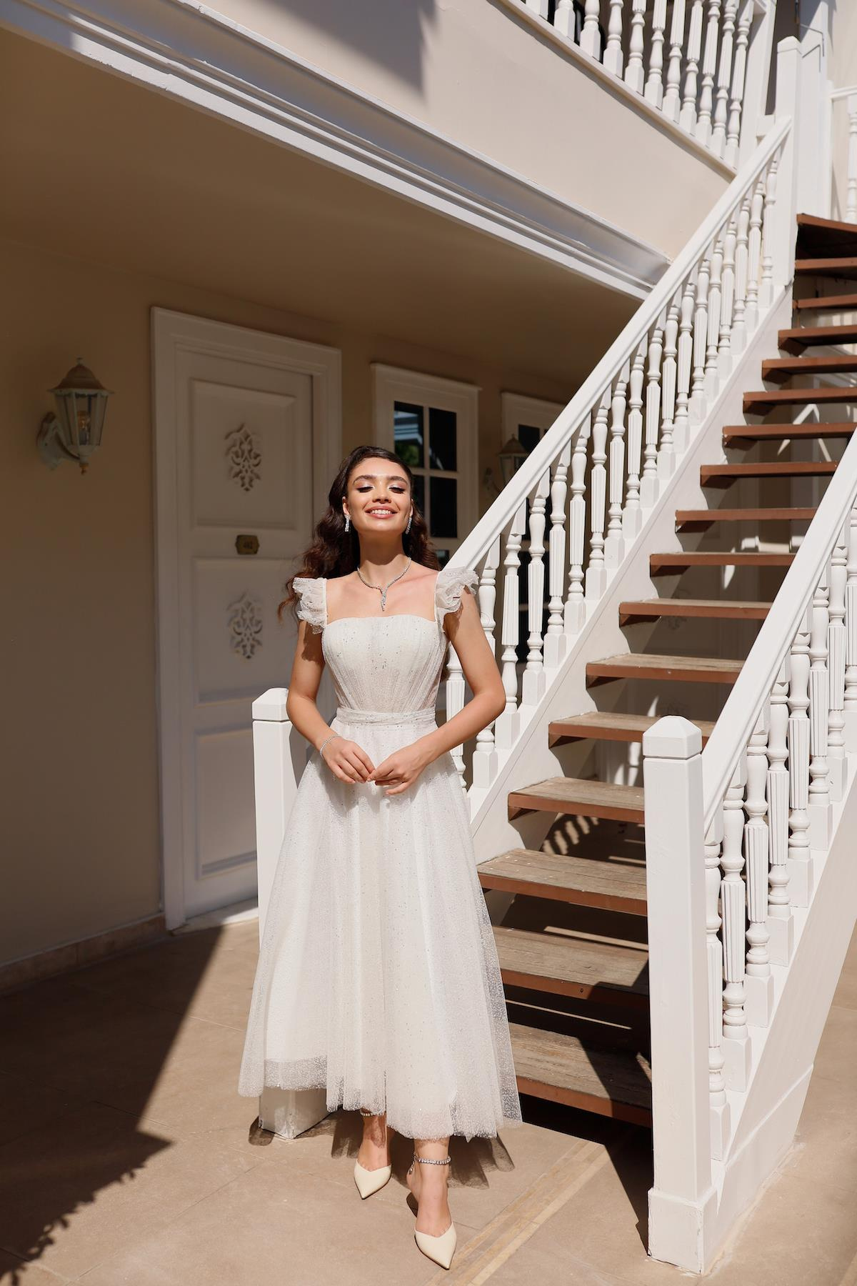 TheElsa | Kişiye Özel Üretim Abiye Elbise | Melissa Beyaz Özel Tasarım Simli Tül Abiye ElbiseÖZEL ÜRETİM ELBİSEMelissa White Special Design Silvery Tulle Evening Dress