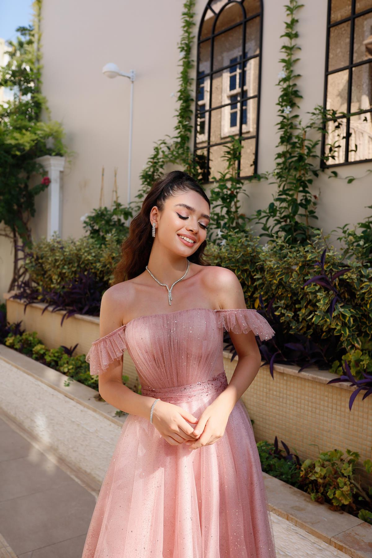 TheElsa | Kişiye Özel Üretim Abiye Elbise | Melissa Pudra Özel Tasarım Simli Tül Abiye ElbiseÖZEL ÜRETİM ELBİSEMelissa Powder Special Design Silvery Tulle Evening Dress
