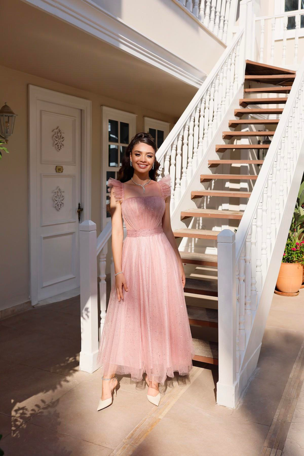 TheElsa | Kişiye Özel Üretim Abiye Elbise | Melissa Pudra Özel Tasarım Simli Tül Abiye ElbiseÖZEL ÜRETİM ELBİSEMelissa Powder Special Design Silvery Tulle Evening Dress