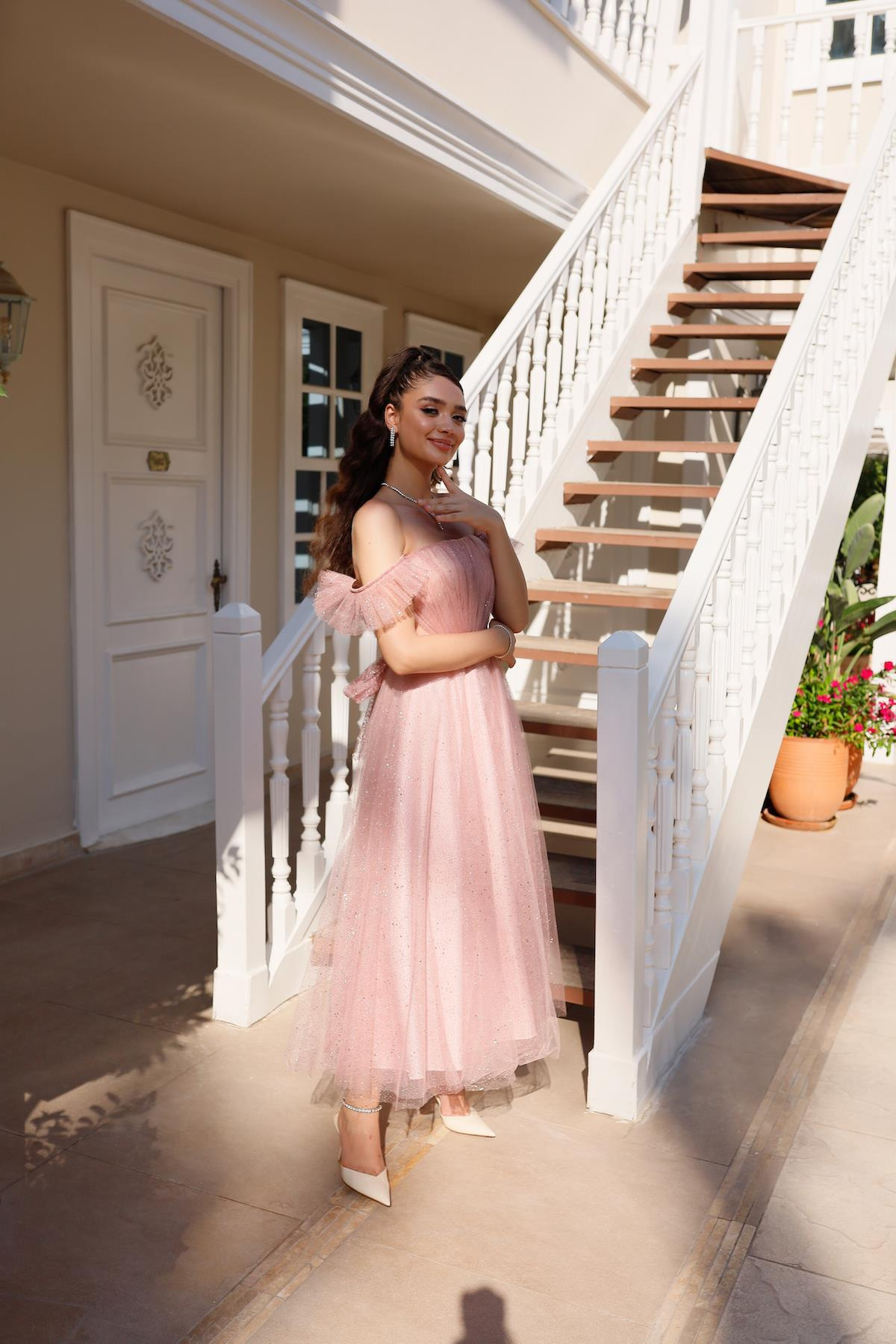 TheElsa | Kişiye Özel Üretim Abiye Elbise | Melissa Pudra Özel Tasarım Simli Tül Abiye ElbiseÖZEL ÜRETİM ELBİSEMelissa Powder Special Design Silvery Tulle Evening Dress