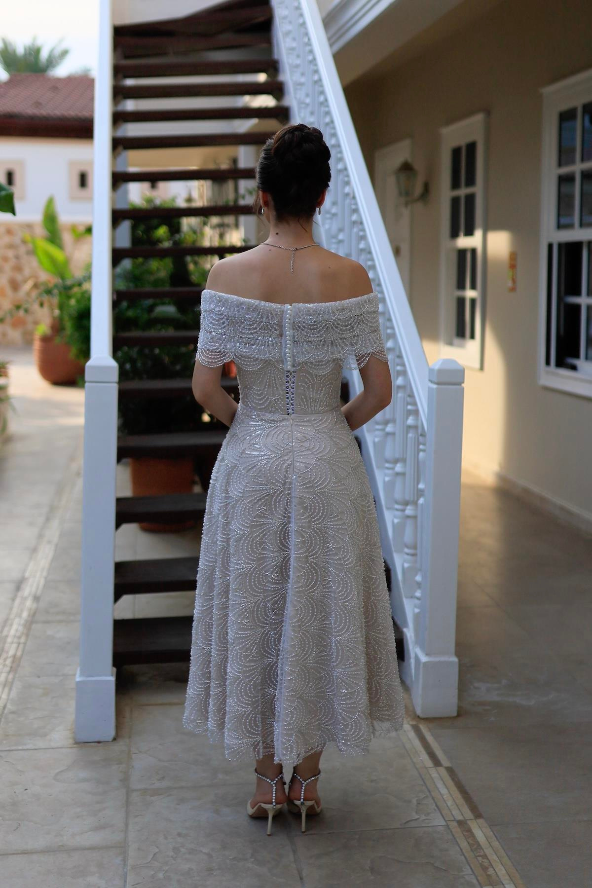TheElsa | MONICA BOLERO PRENSESBEYAZ ELBİSELERMonica Bolero Prenses Özel Tasarım Dantel Nişan Nikah Elbisesi