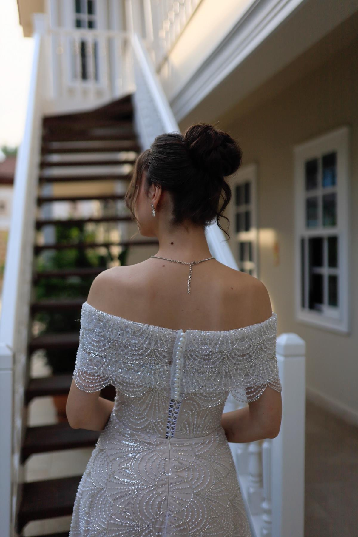 TheElsa | MONICA BOLERO PRENSESBEYAZ ELBİSELERMonica Bolero Prenses Özel Tasarım Dantel Nişan Nikah Elbisesi