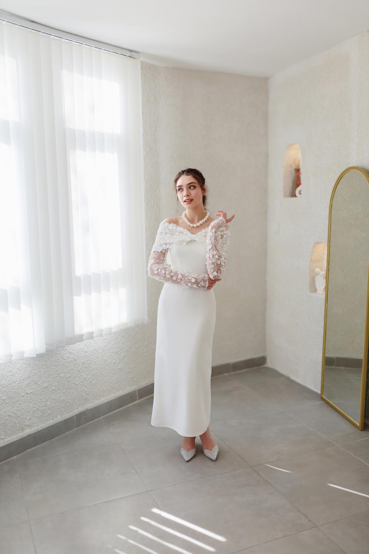 TheElsa | Kişiye Özel Üretim Abiye Elbise | Piraye Beyaz Özel Tasarım Dantel Detaylı Kalem Nikah Nişan ElbisesiÖZEL ÜRETİM ELBİSEPiraye Beyaz Özel Tasarım Dantel Detaylı Kalem Nikah Nişan Elbisesi