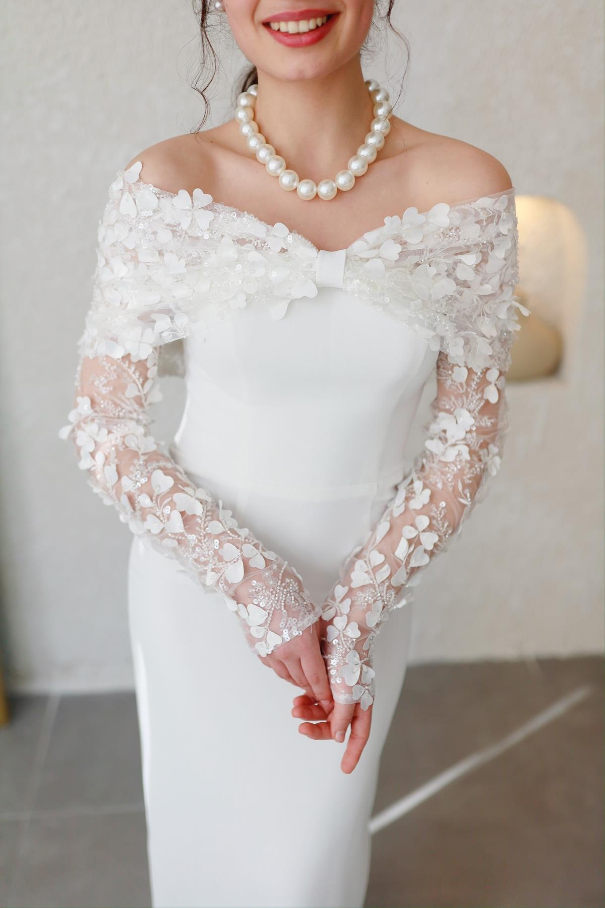 TheElsa | Kişiye Özel Üretim Abiye Elbise | Piraye Beyaz Özel Tasarım Dantel Detaylı Kalem Nikah Nişan ElbisesiÖZEL ÜRETİM ELBİSEPiraye Beyaz Özel Tasarım Dantel Detaylı Kalem Nikah Nişan Elbisesi