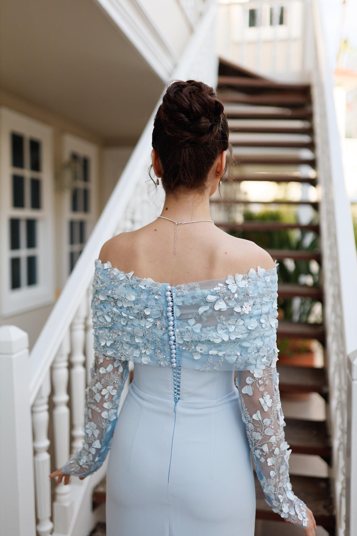 TheElsa | Kişiye Özel Üretim Abiye Elbise | Piraye Mavi Özel Tasarım Dantel Detaylı Kalem Nikah Nişan ElbisesiDANTEL ELBİSELERPiraye Mavi Özel Tasarım Dantel Detaylı Kalem Nikah Nişan Elbisesi