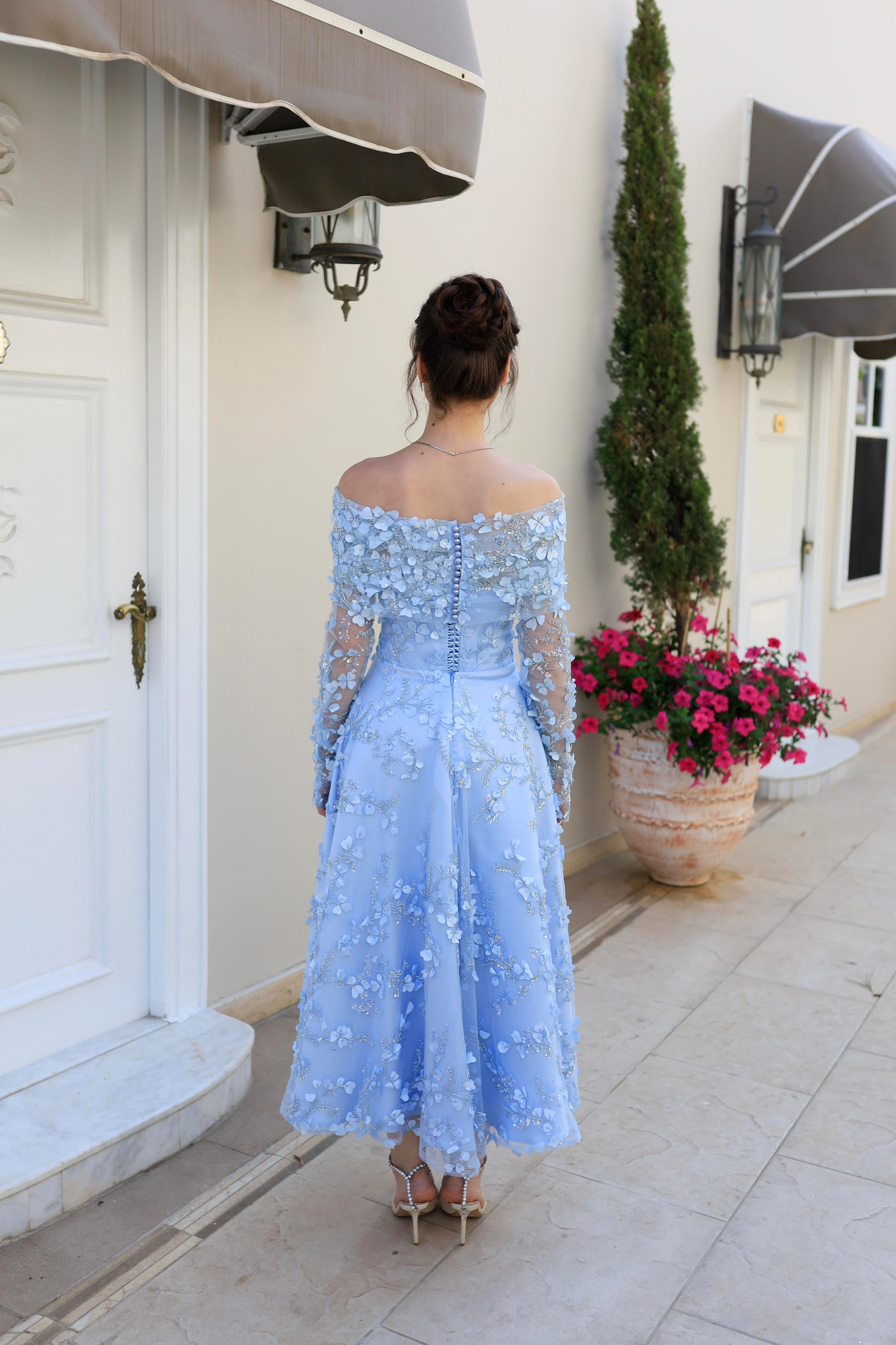 TheElsa | Kişiye Özel Üretim Abiye Elbise | Prenses Lavinya Bebek Mavi Çiçekli Özel Tasarım Dantel Abiye ElbiseDANTEL ELBİSELERPrincess Lavinya Baby Blue Floral Special Design Lace Evening Dress