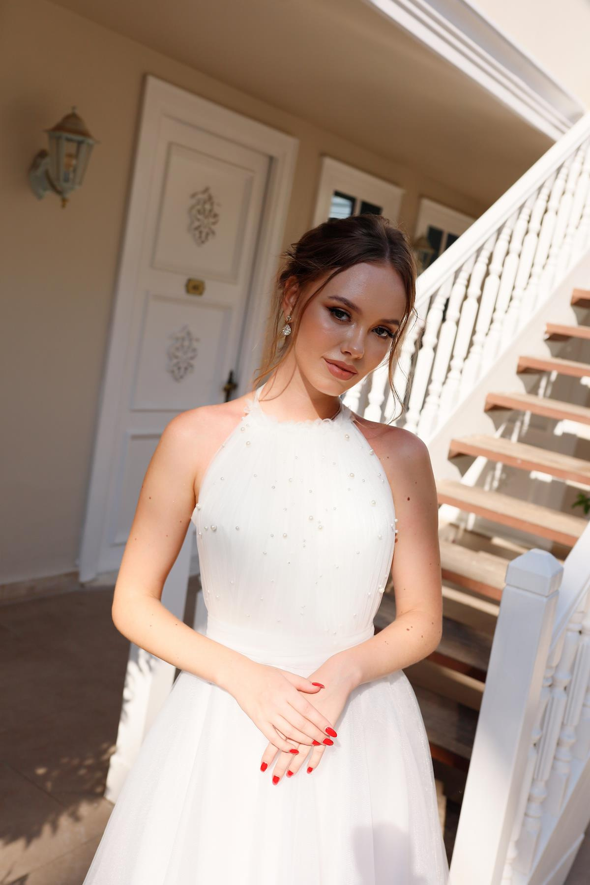 TheElsa | Kişiye Özel Üretim Abiye Elbise | Santa İncili Beyaz Özel Tasarım Abiye ElbiseTÜL ELBİSELERSanta White Special Design Evening Dress with Pearls