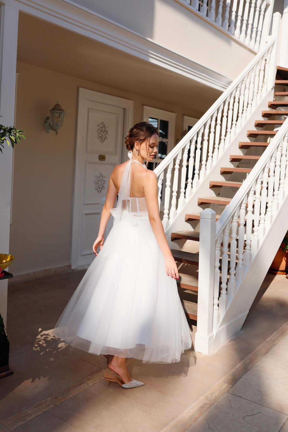 TheElsa | Kişiye Özel Üretim Abiye Elbise | Santa İncili Beyaz Özel Tasarım Abiye ElbiseTÜL ELBİSELERSanta White Special Design Evening Dress with Pearls