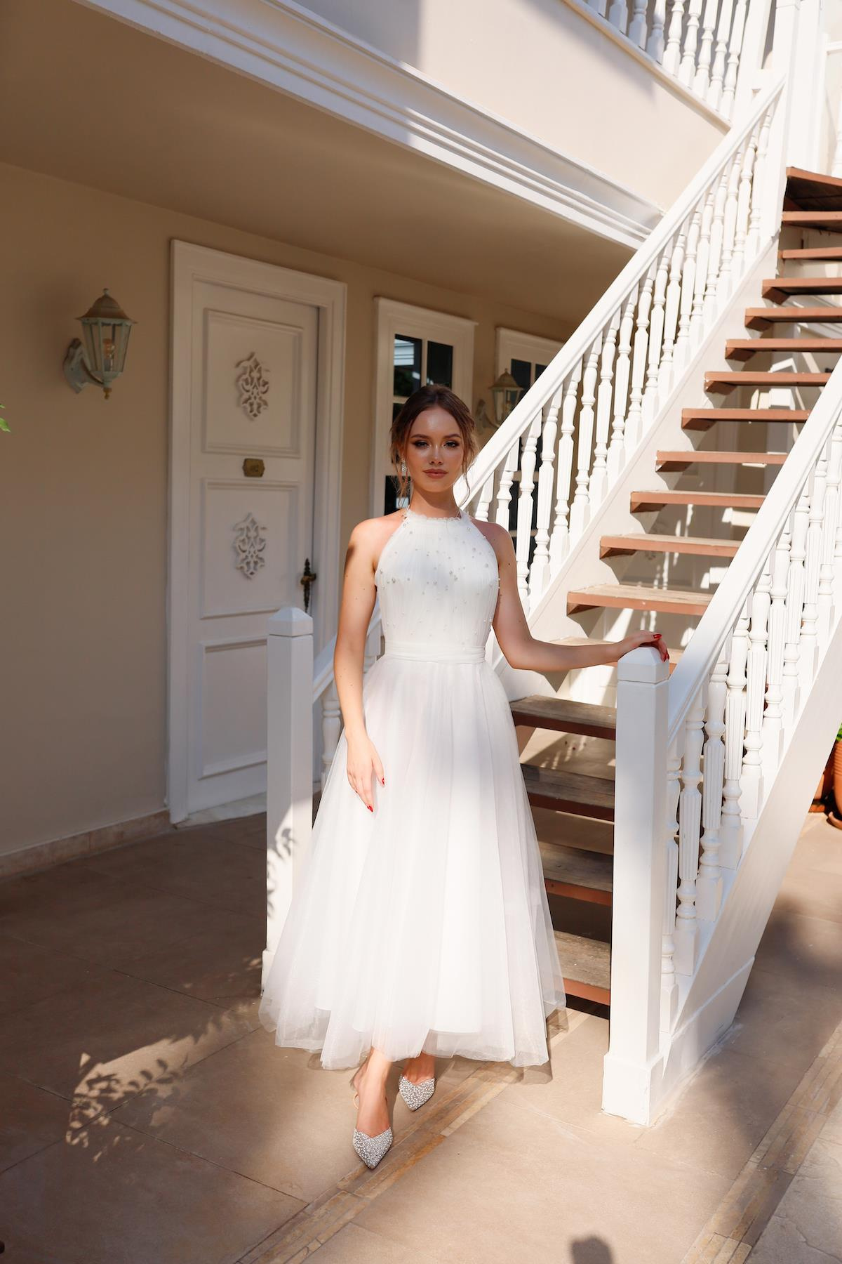 TheElsa | Kişiye Özel Üretim Abiye Elbise | Santa İncili Beyaz Özel Tasarım Abiye ElbiseTÜL ELBİSELERSanta White Special Design Evening Dress with Pearls