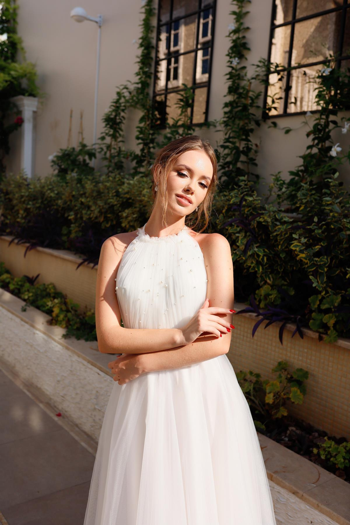 TheElsa | Kişiye Özel Üretim Abiye Elbise | Santa İncili Beyaz Özel Tasarım Abiye ElbiseTÜL ELBİSELERSanta White Special Design Evening Dress with Pearls