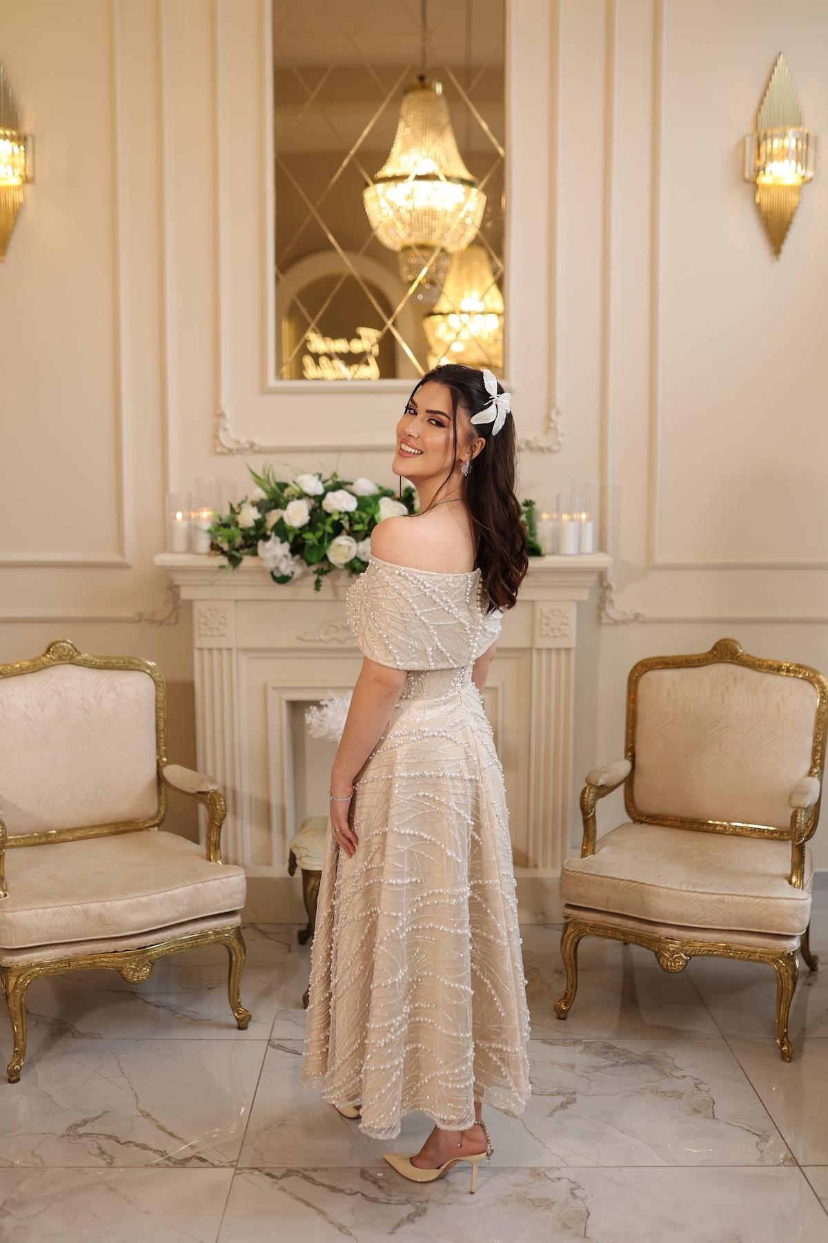 TheElsa | TİARA PRENSESBEYAZ DANTEL ELBİSELERTiara İnci Prenses Beyaz Dantel Nişan Nikah Elbise
