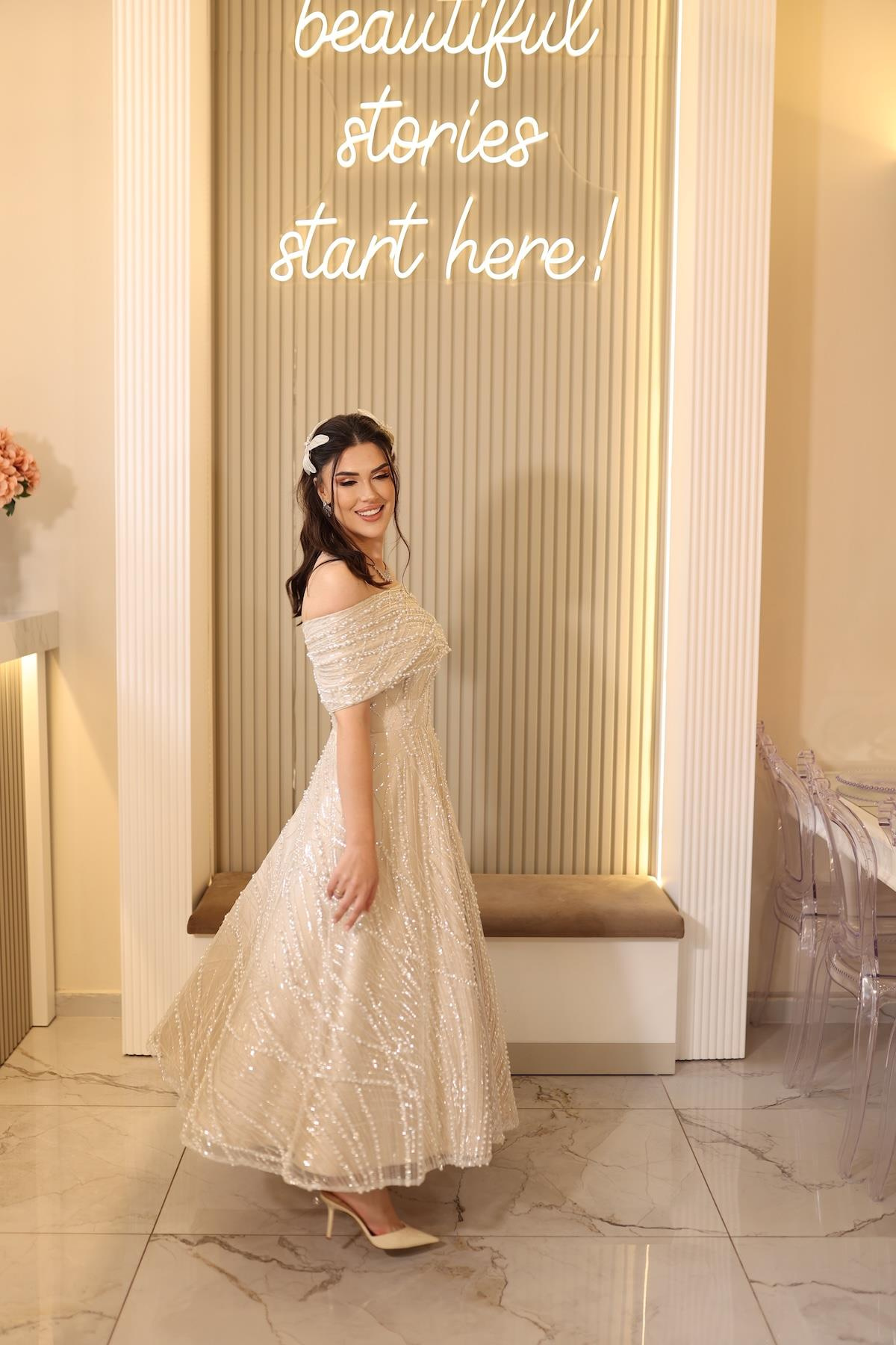 TheElsa | TİARA PRENSESBEYAZ DANTEL ELBİSELERTiara İnci Prenses Beyaz Dantel Nişan Nikah Elbise