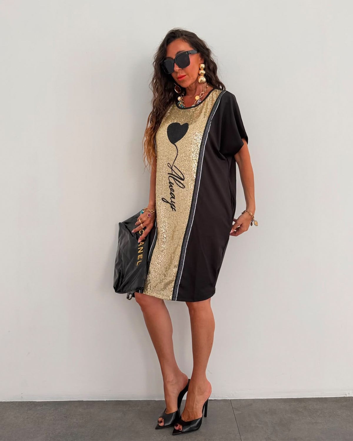 Always Payetli Tunik Elbise Gold