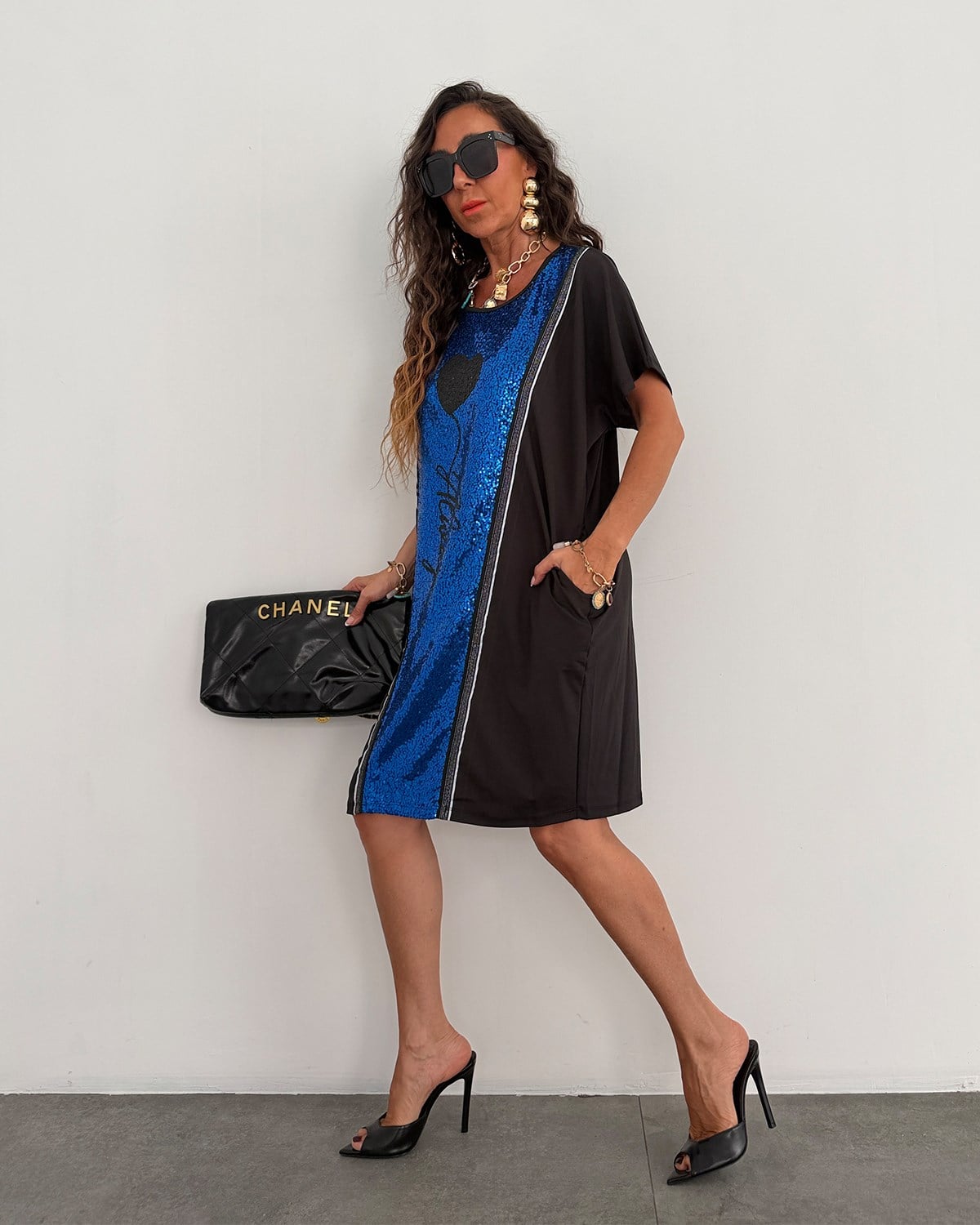 Always Payetli Tunik Elbise Saks