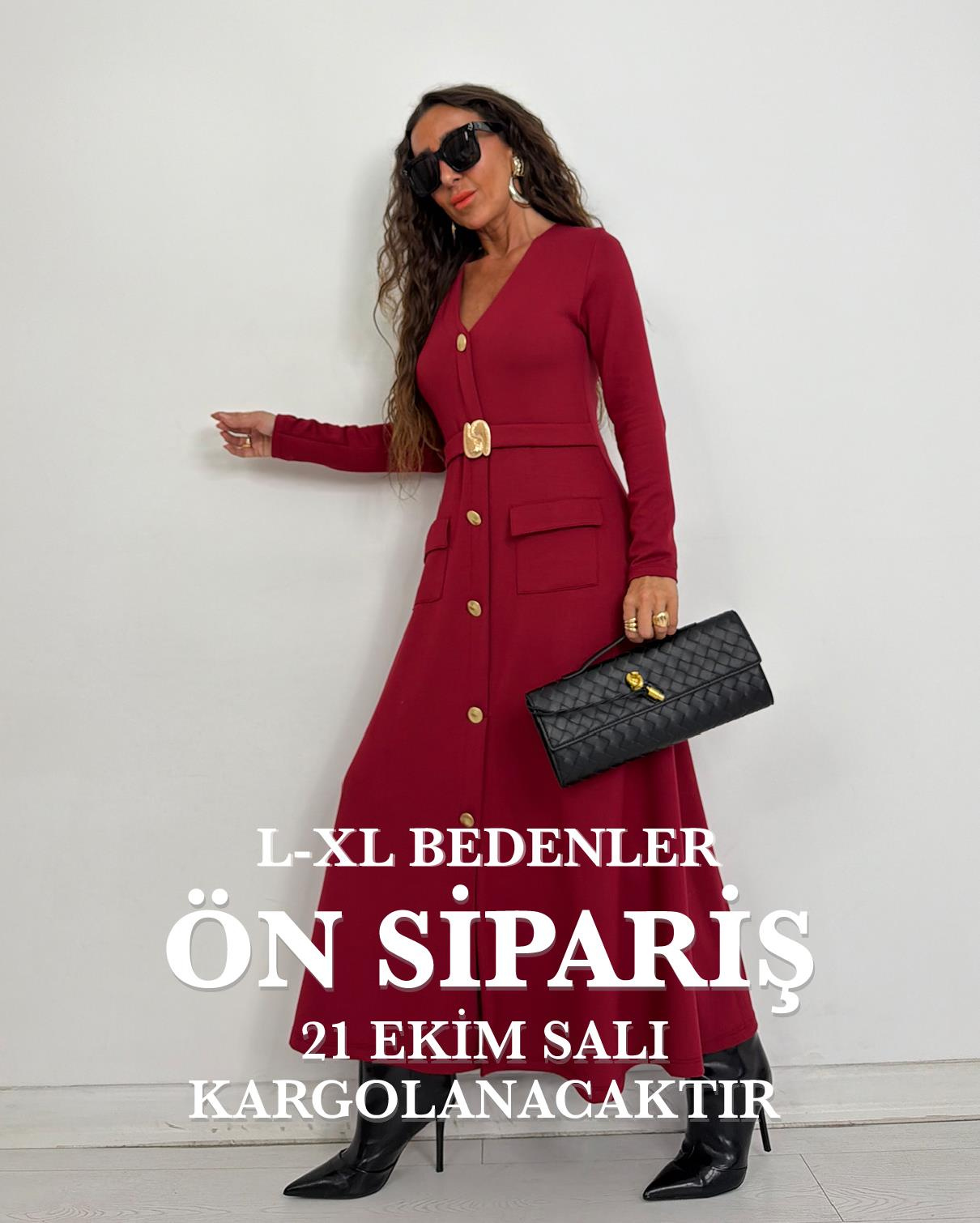 Amira Gold Tokalı Elbise Bordo (L-XL ÖN SİPARİŞ)