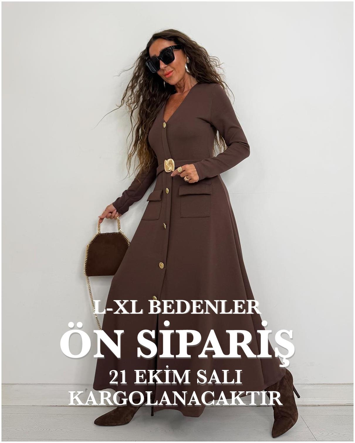 Amira Gold Tokalı Elbise Kahve (L-XL ÖN SİPARİŞ)