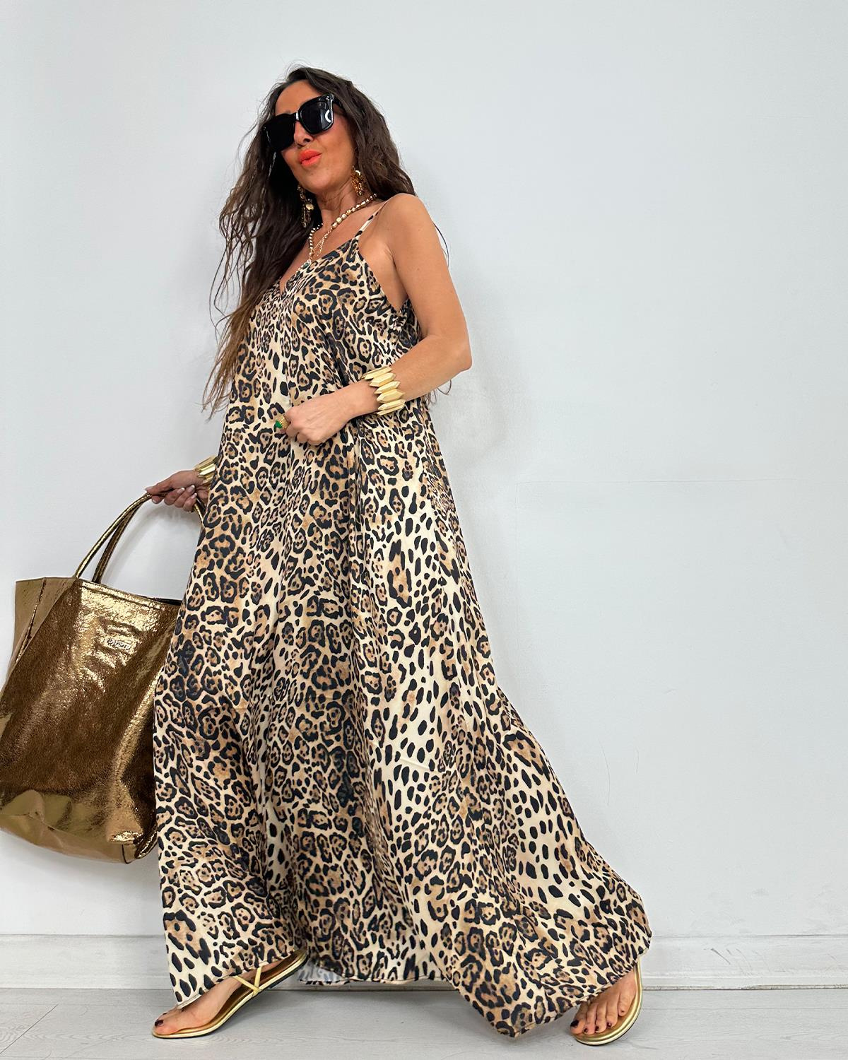 Askılı Leopar Elbise