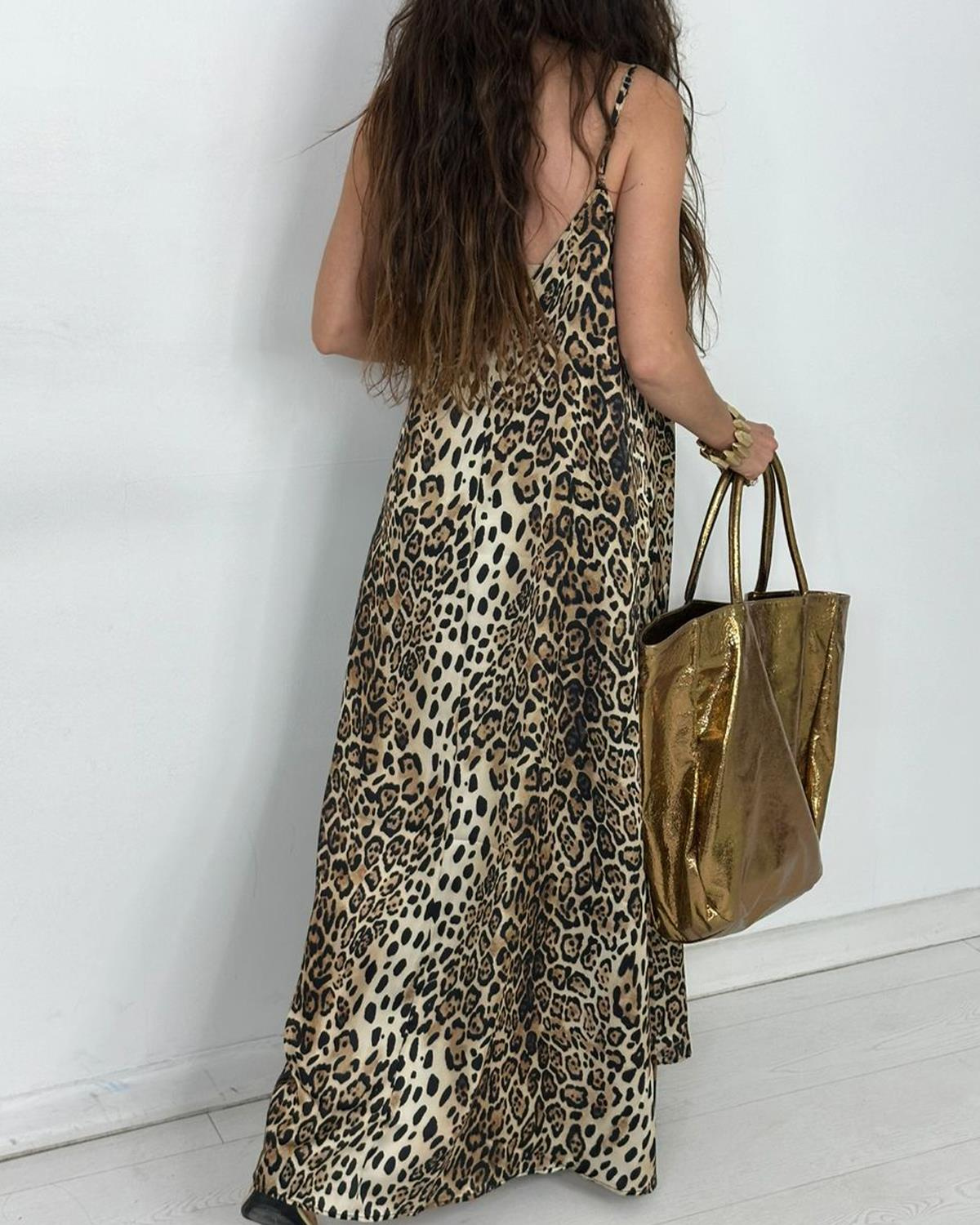 Askılı Leopar Elbise