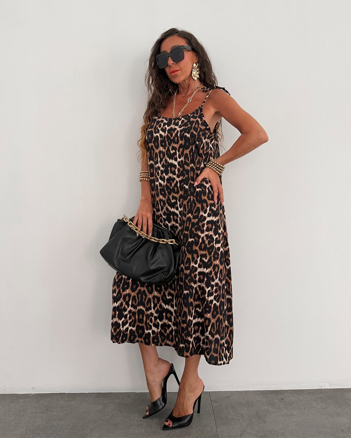 Askılı Leopar Elbise