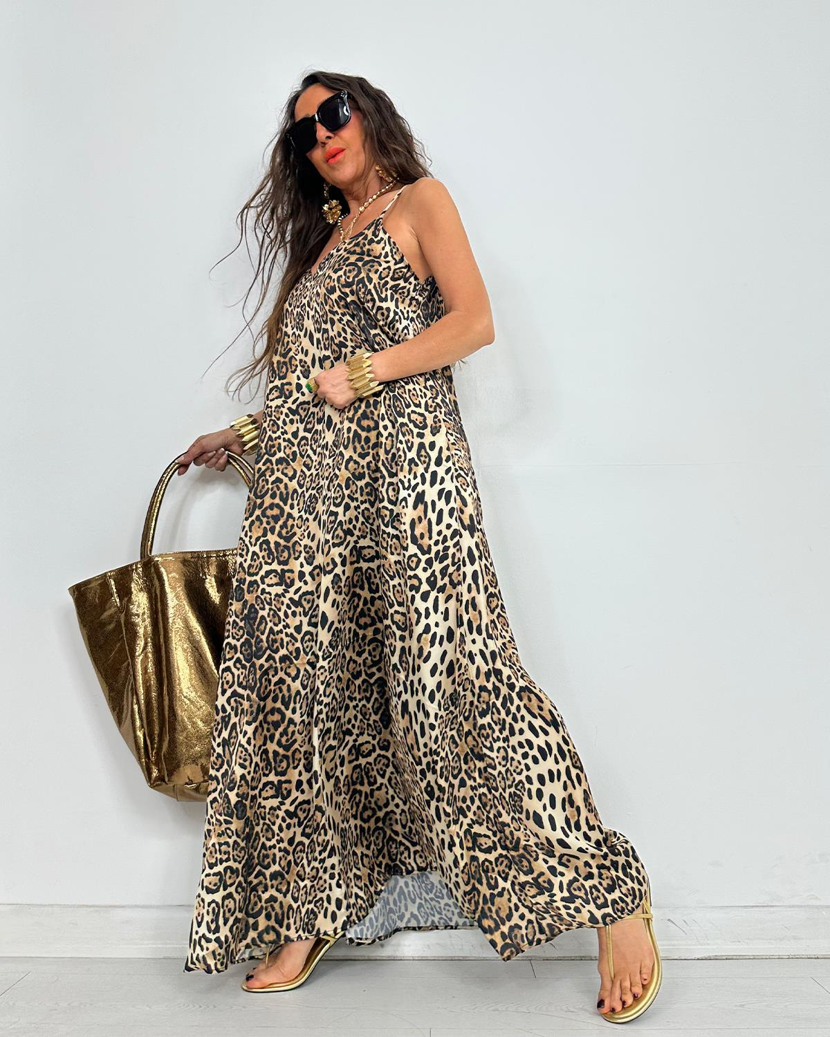 Askılı Leopar Elbise