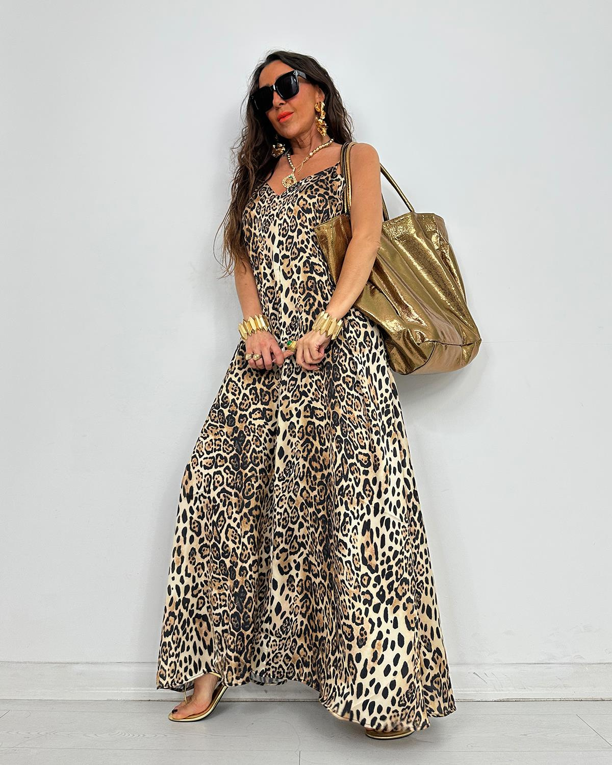 Askılı Leopar Elbise