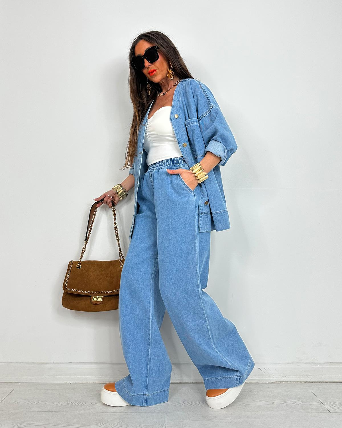 Boleyn Denim Pantalonlu Takım Açık Mavi