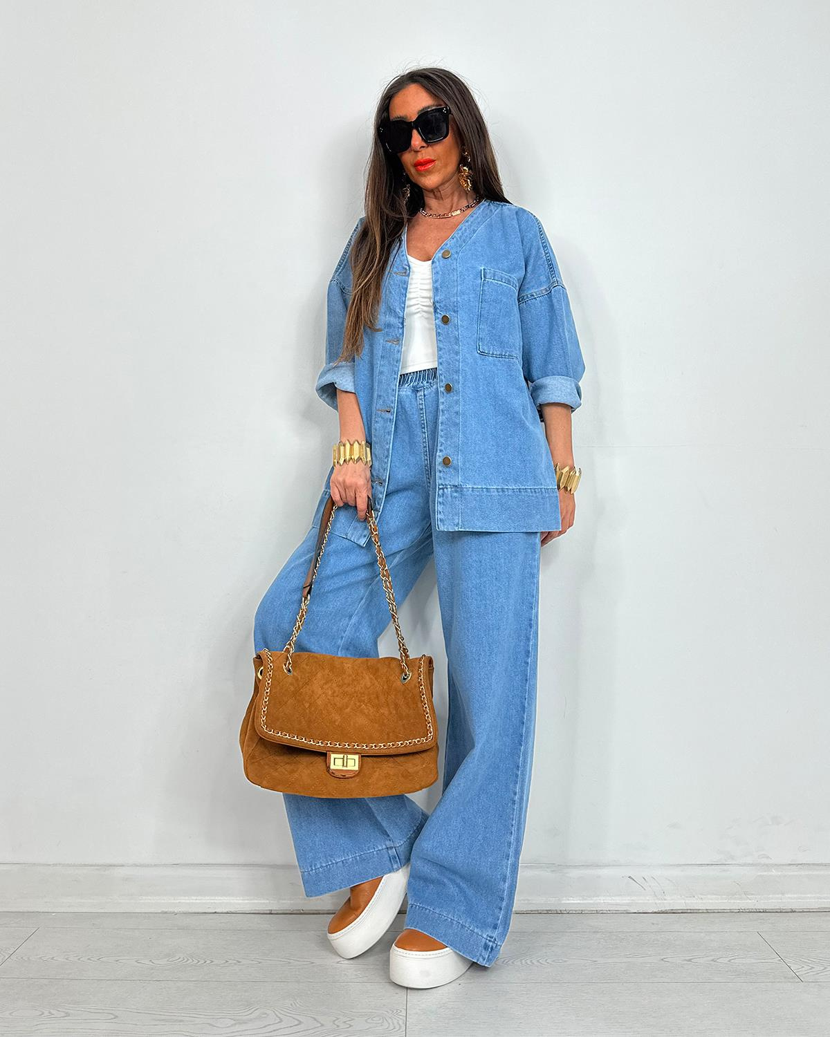 Boleyn Denim Pantalonlu Takım Açık Mavi
