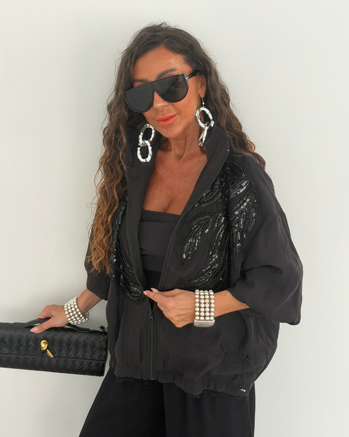 Bonnie Taşlı Organze Ceket Siyah