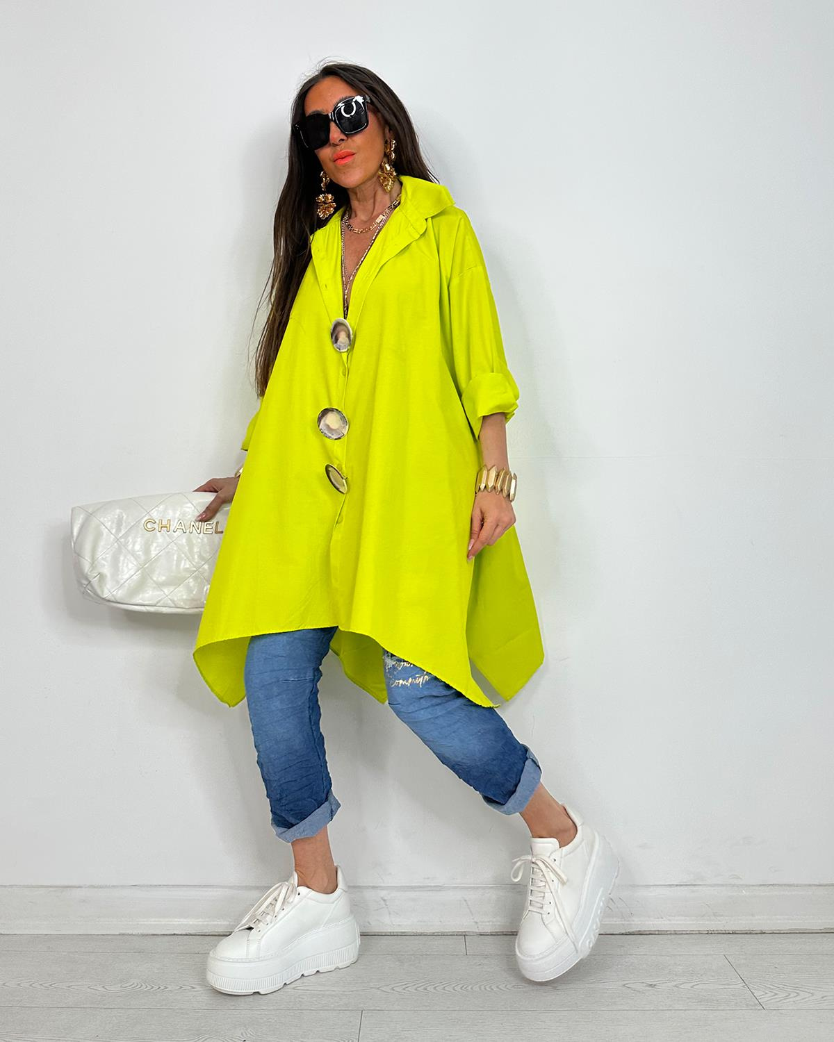 Broşlu Tunik Gömlek Fıstık