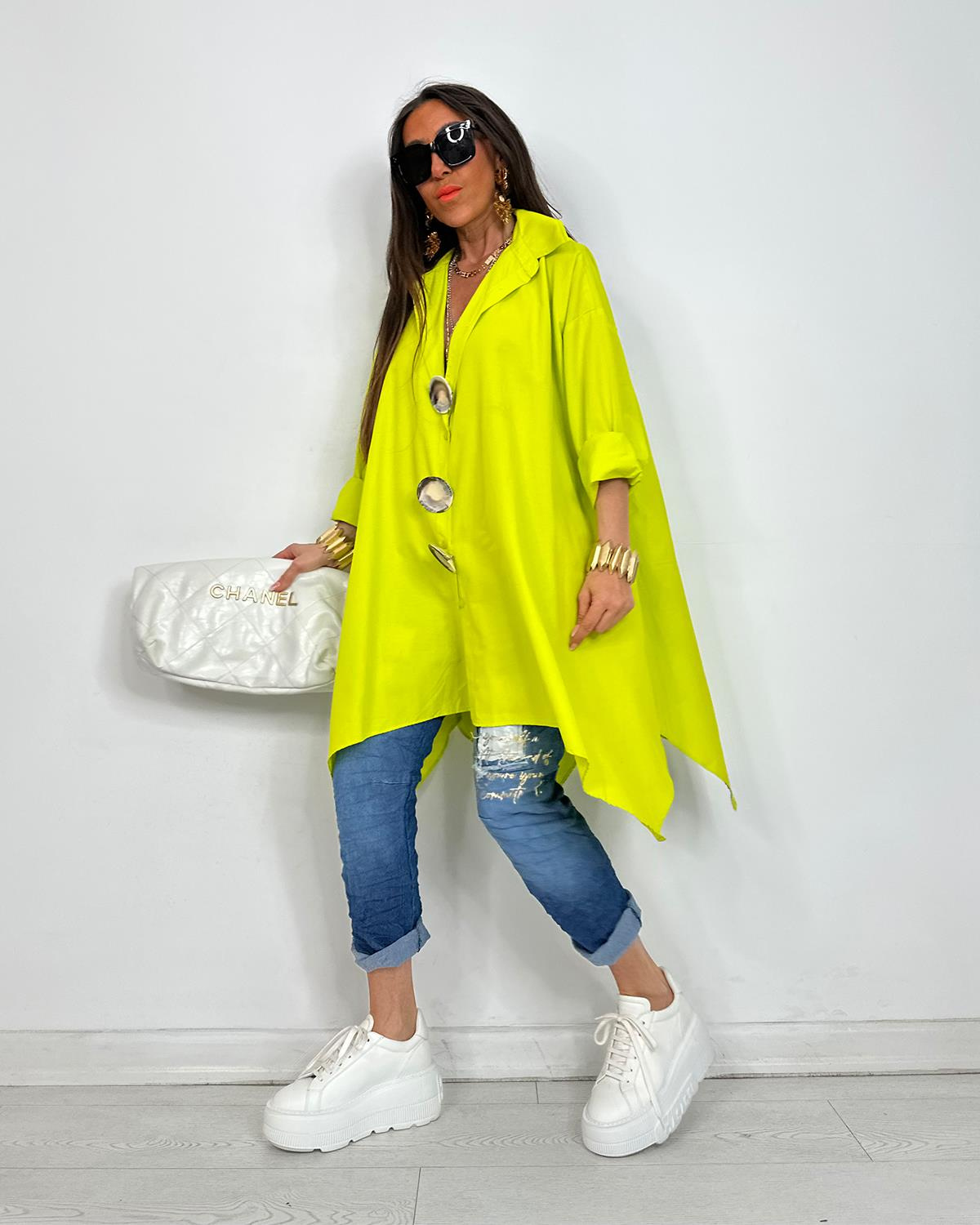 Broşlu Tunik Gömlek Fıstık