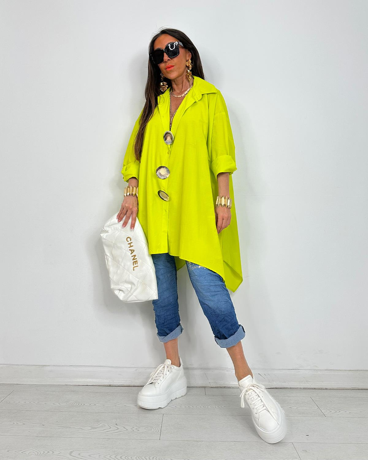 Broşlu Tunik Gömlek Fıstık