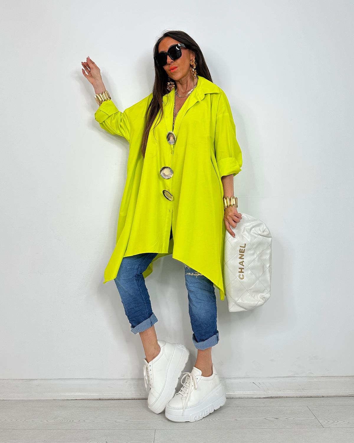 Broşlu Tunik Gömlek Fıstık