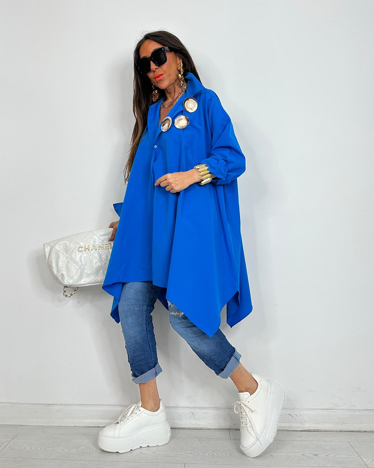 Broşlu Tunik Gömlek Mavi