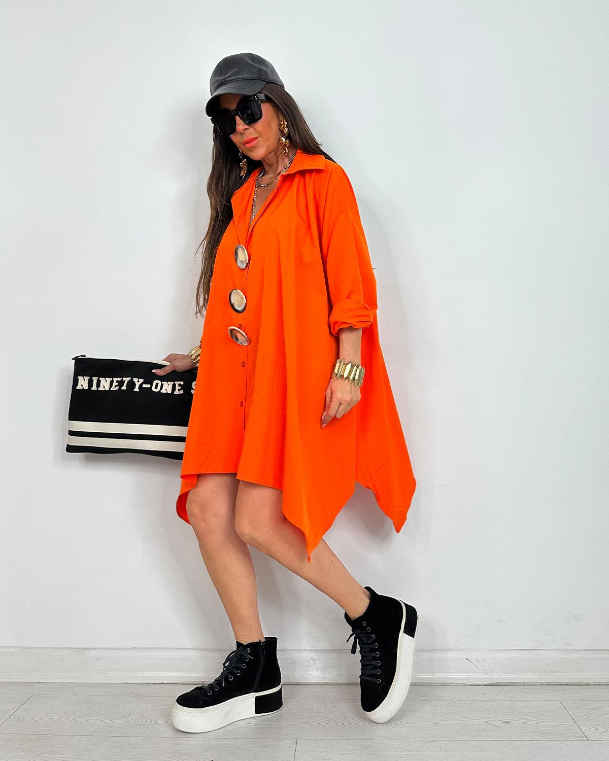 Broşlu Tunik Gömlek Orange