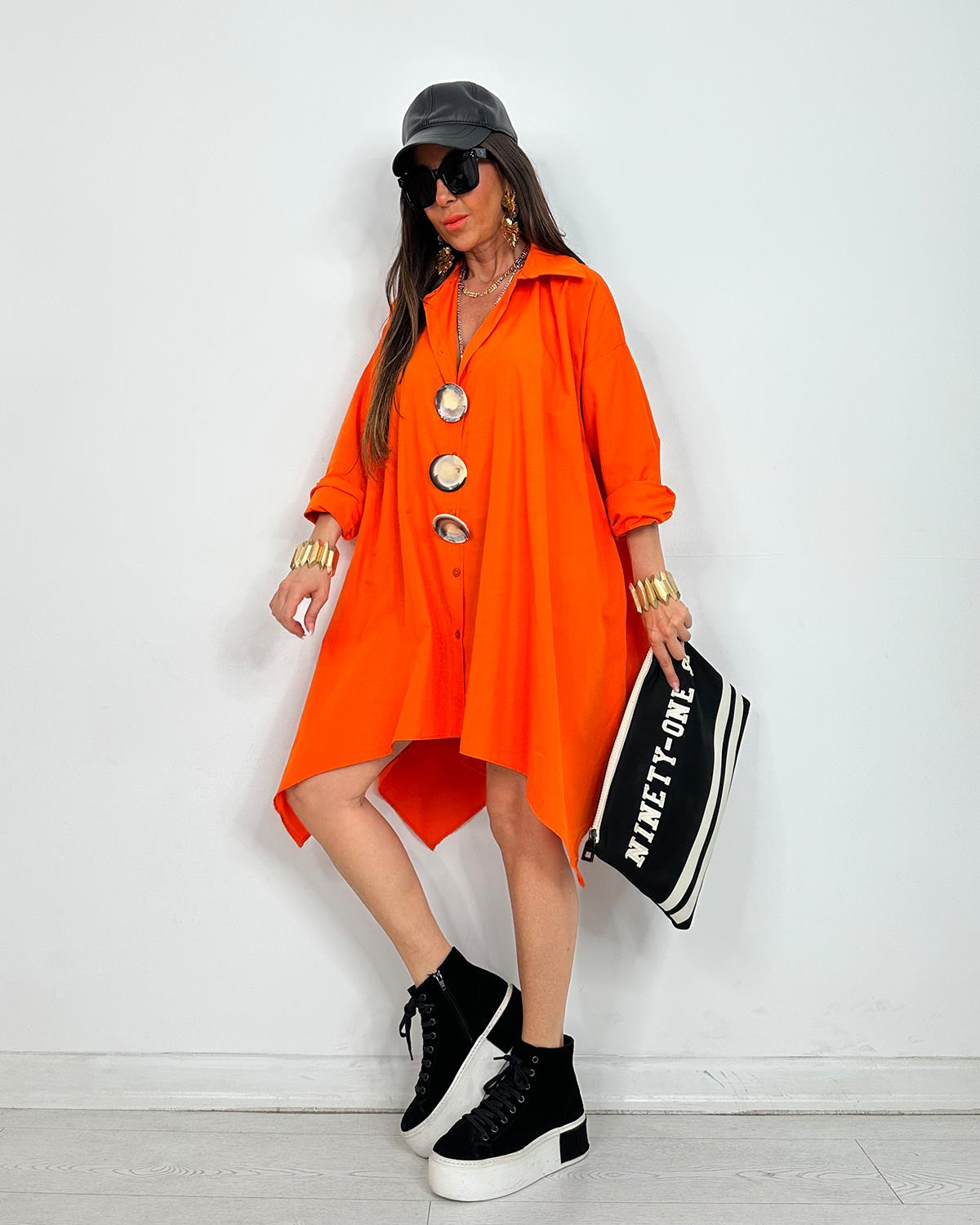 Broşlu Tunik Gömlek Orange