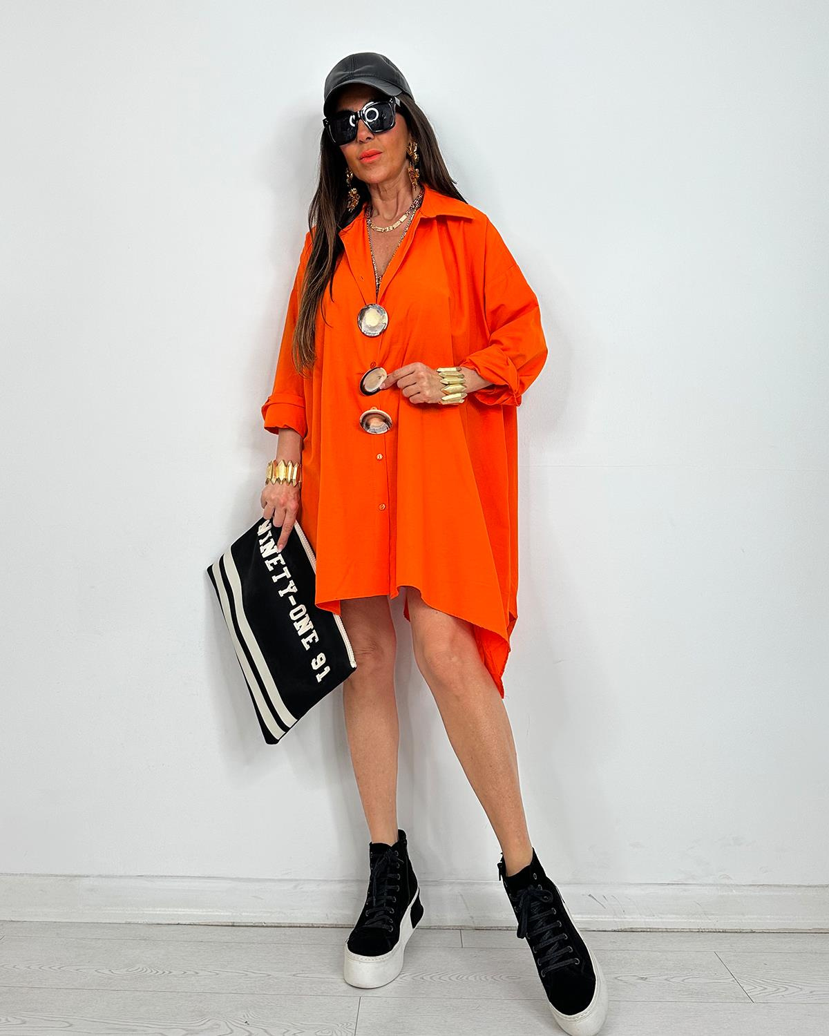 Broşlu Tunik Gömlek Orange