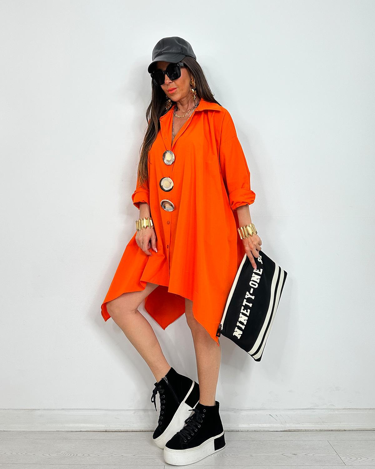 Broşlu Tunik Gömlek Orange