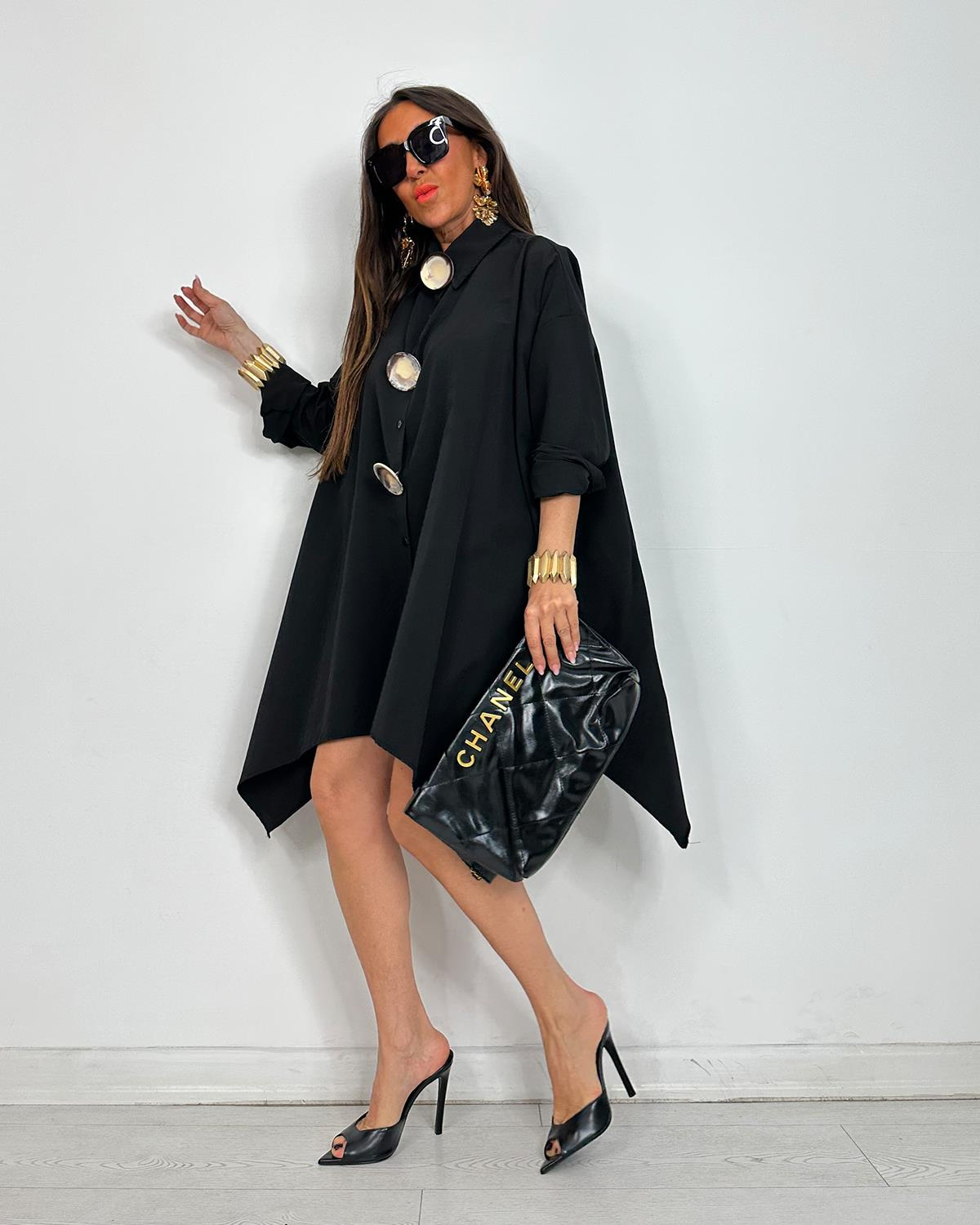 Broşlu Tunik Gömlek Siyah