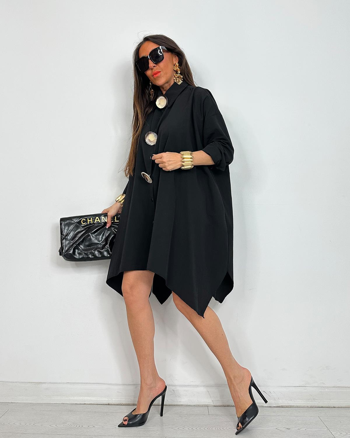 Broşlu Tunik Gömlek Siyah