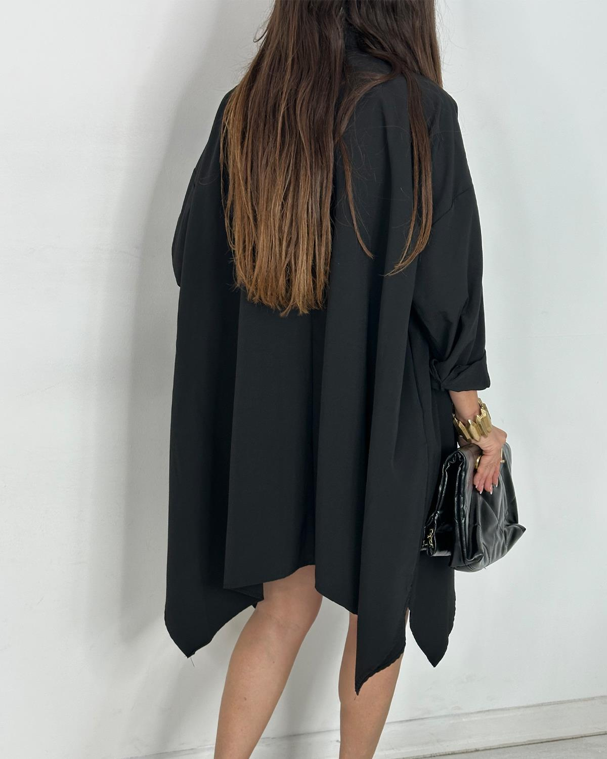 Broşlu Tunik Gömlek Siyah