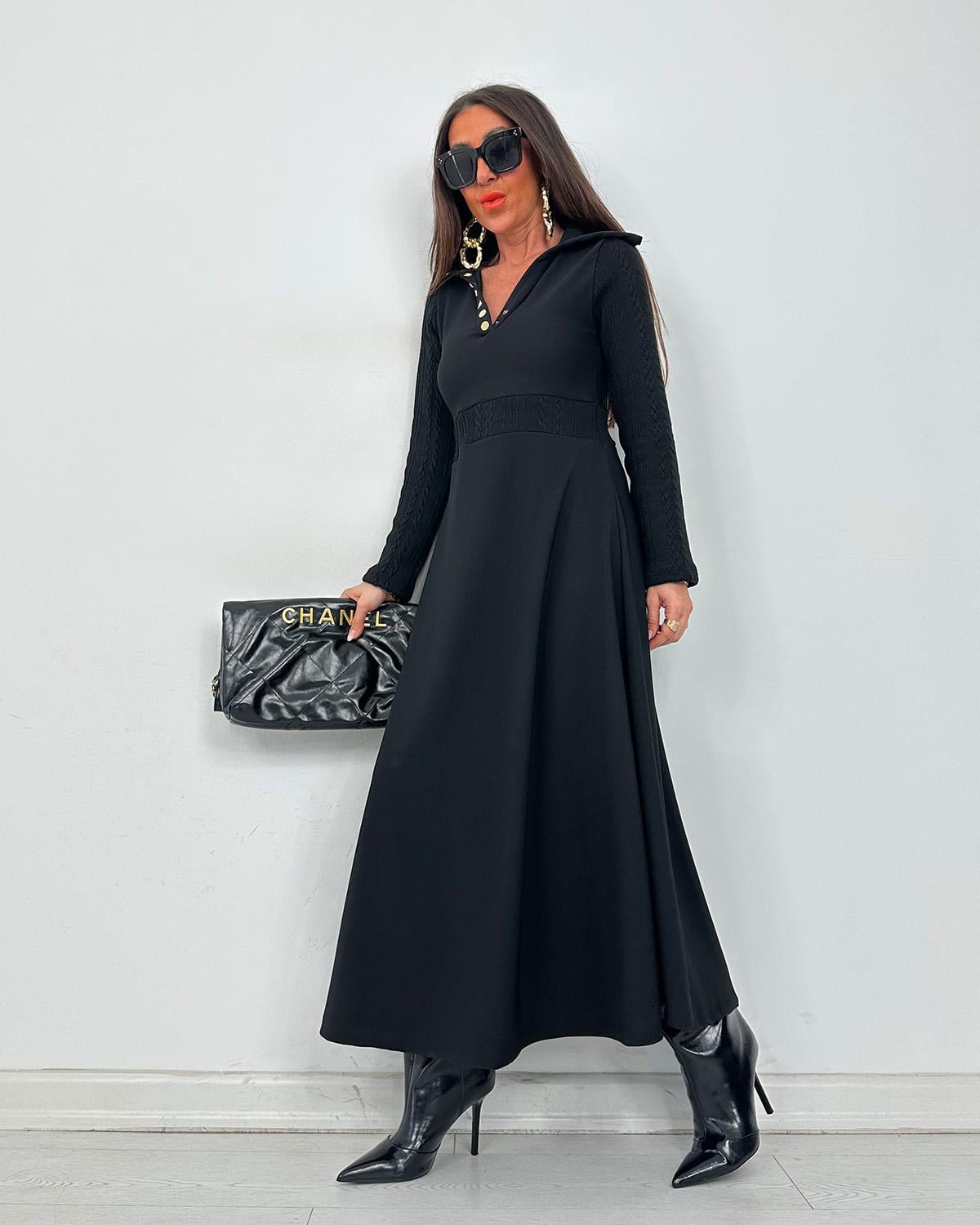 Carla Çıtçıtlı Kolları Trikolu Elbise