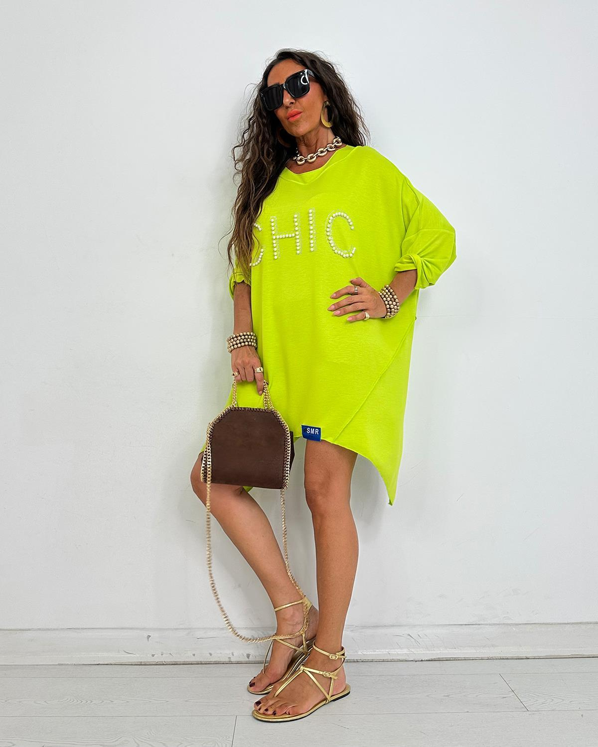 Chic İncili Tunik Elbise Fıstık
