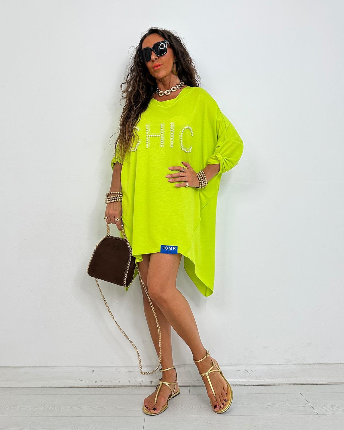 Chic İncili Tunik Elbise Fıstık